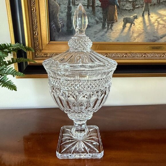 Vintage Shannon By Godinger Brandon Crystal Urn With Lid Footed Bowl 2 Piece 15" - Picture 2 of 9